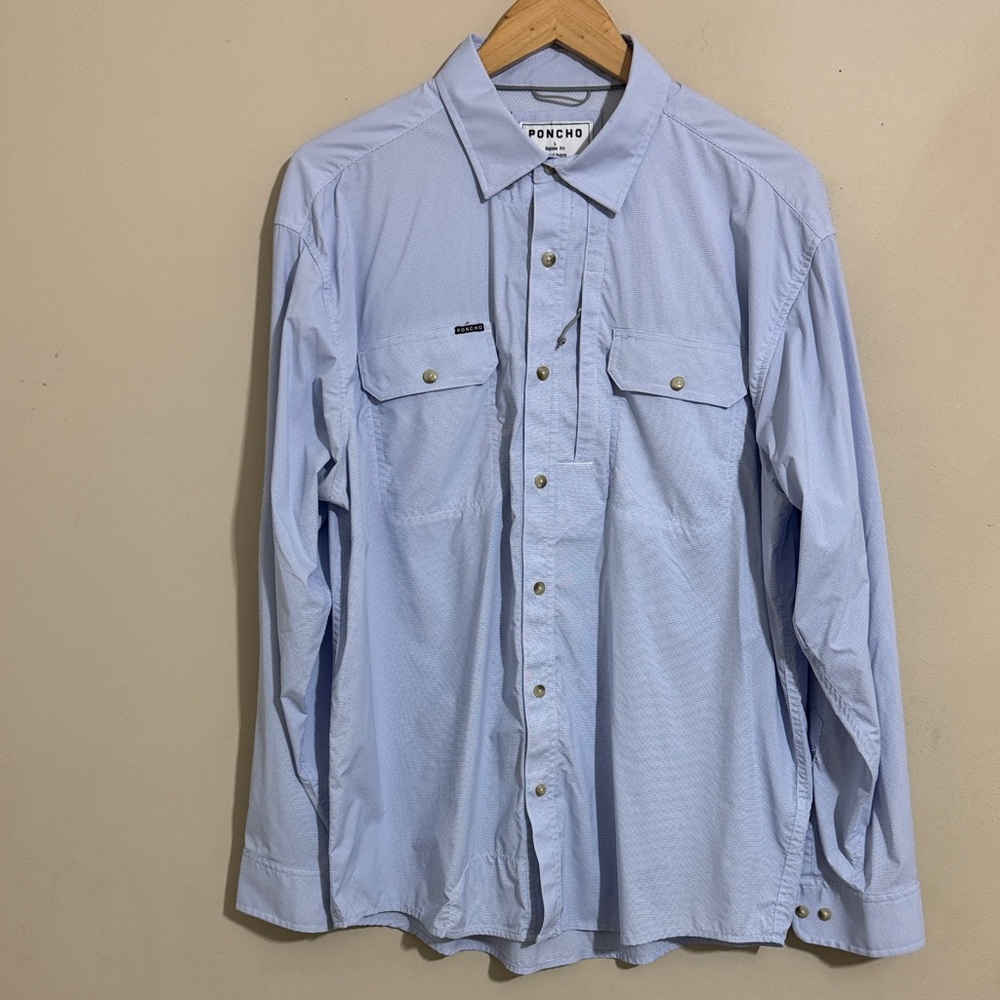 Poncho Light Blue Men's Casual Button Down Shirt